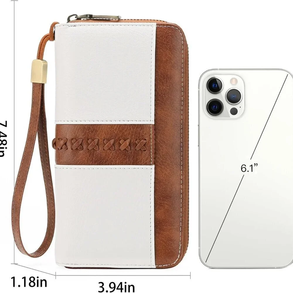 Women Wallet Vegan Leather Long Purse RFID Blocking Wristlet Organizer